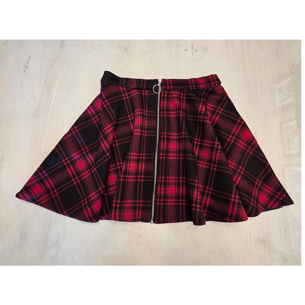 Hot Topic Red Black Plaid 0-Ring Skater Skirt Punk